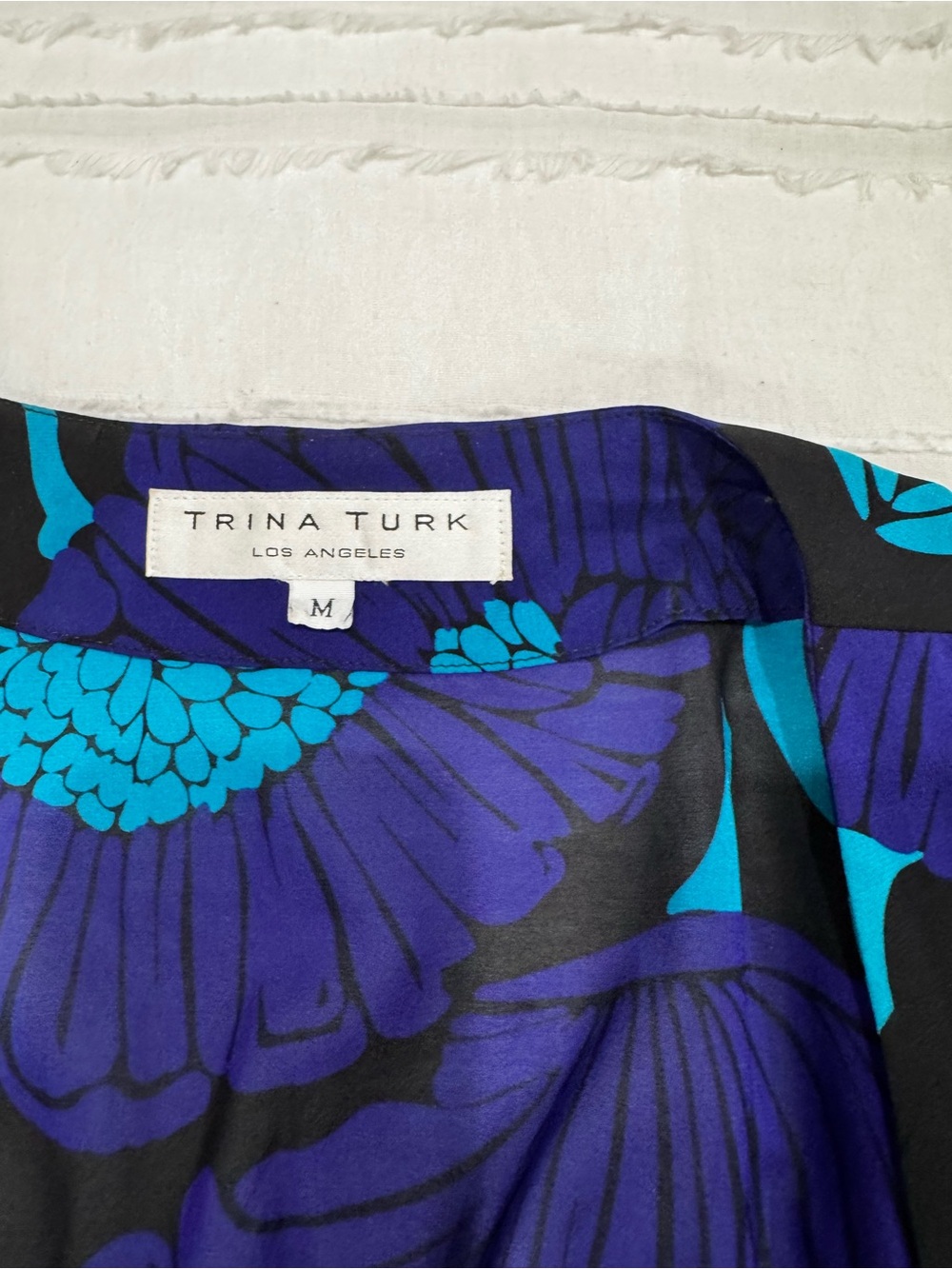 Trina Turk Black, Purple & Teal Floral Silk Wrap Blouse